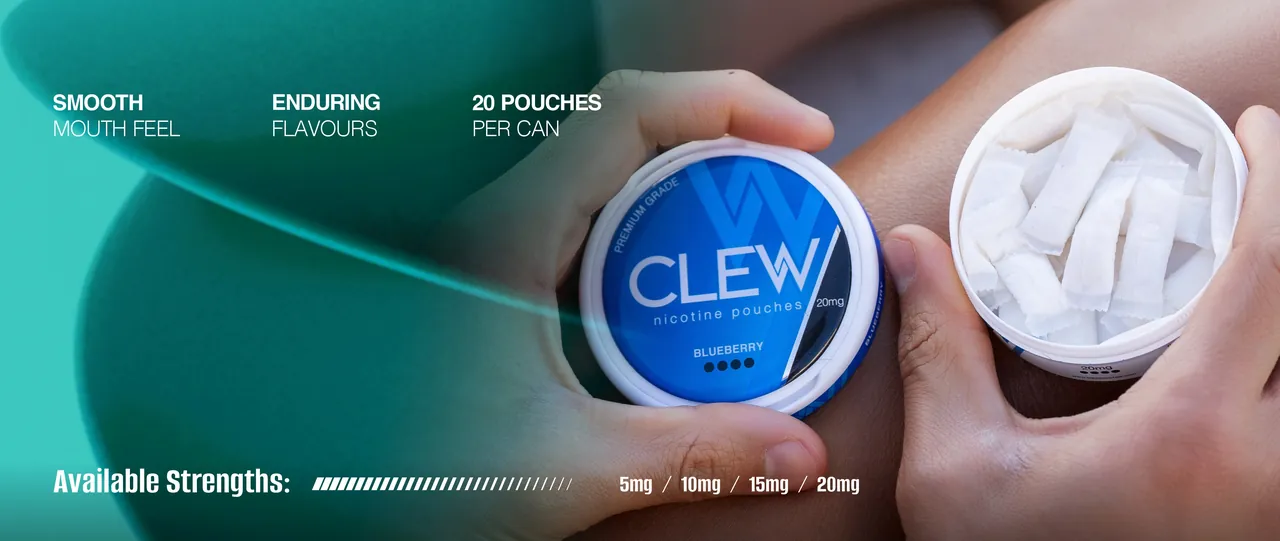 CLEW nicotine pouch flavour range banner
